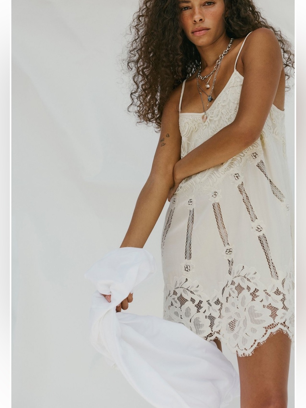 Free People Sweet Heirloom Mini Slip Dress Small Almond Milk Ivory NWT Lace